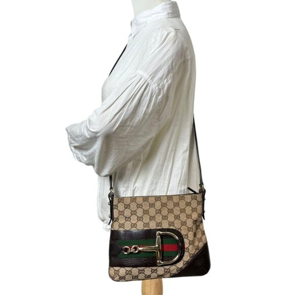 Authentic Gucci GG Supreme Web Canvas Hasler Sherry Shoulder Bag Horsebit Tote - Picture 7 of 9
